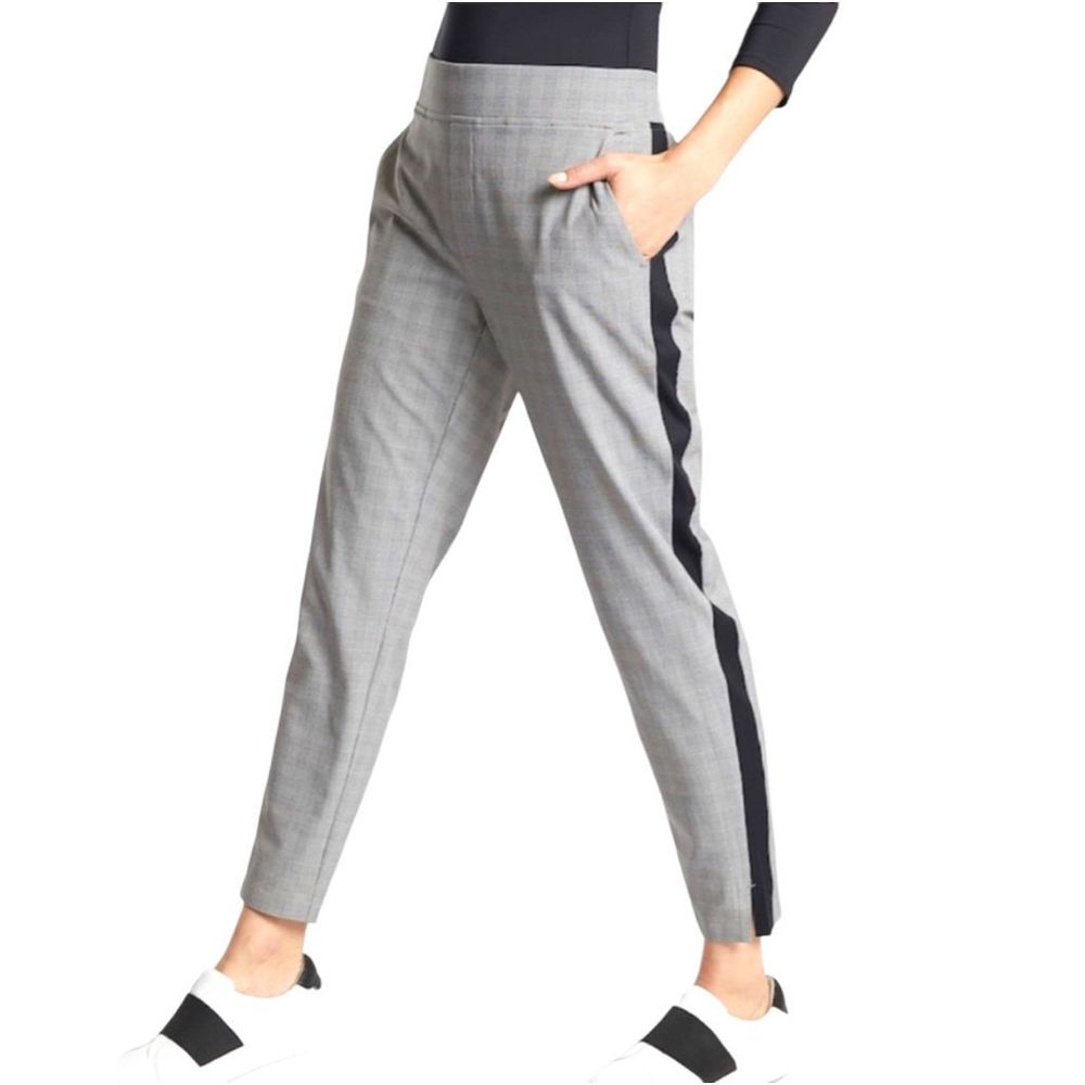 Athleta Brooklyn Ankle Pant Size 12 Plaid Black & Gray